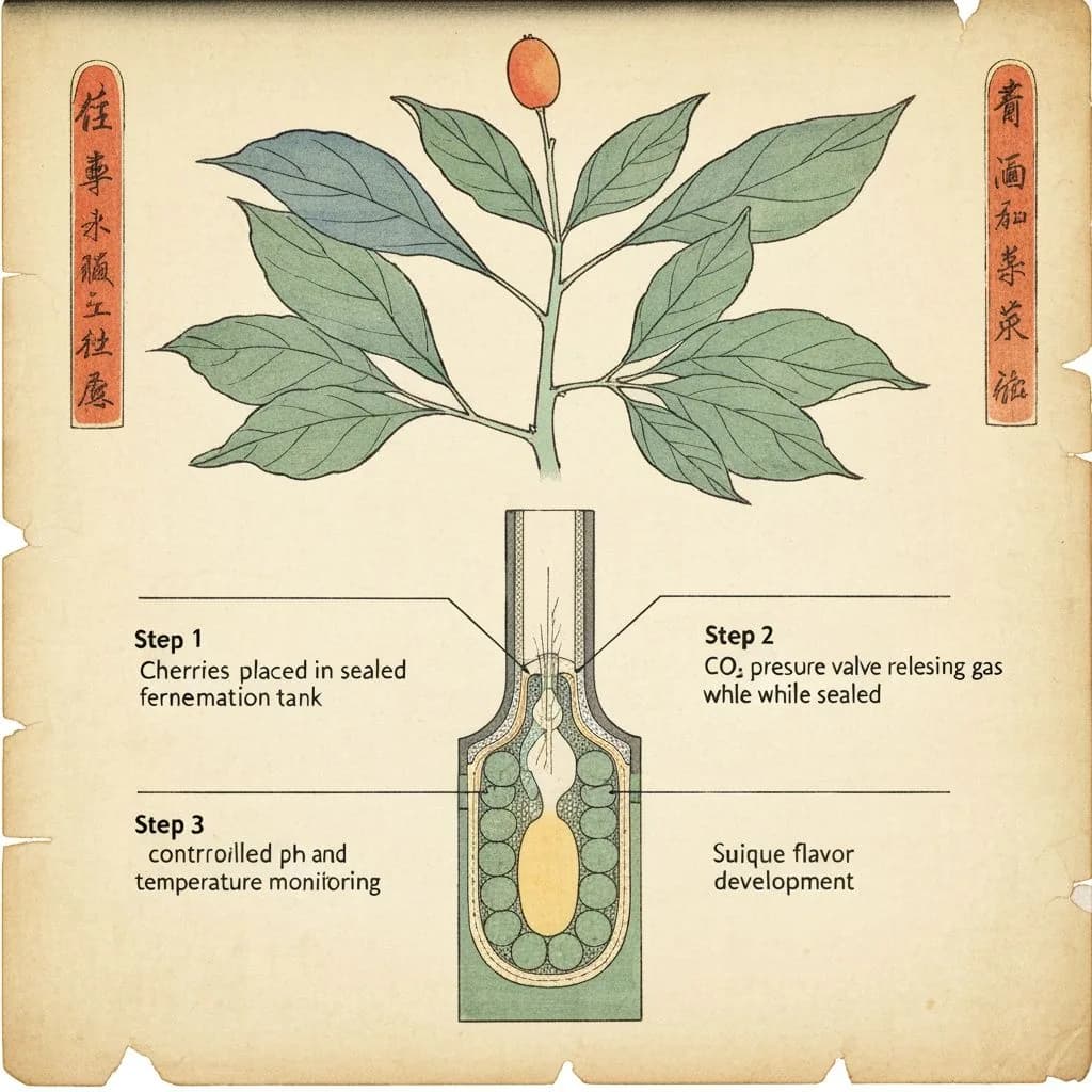 Diagram of anaerobic fermentation coffee processing in sealed tanks