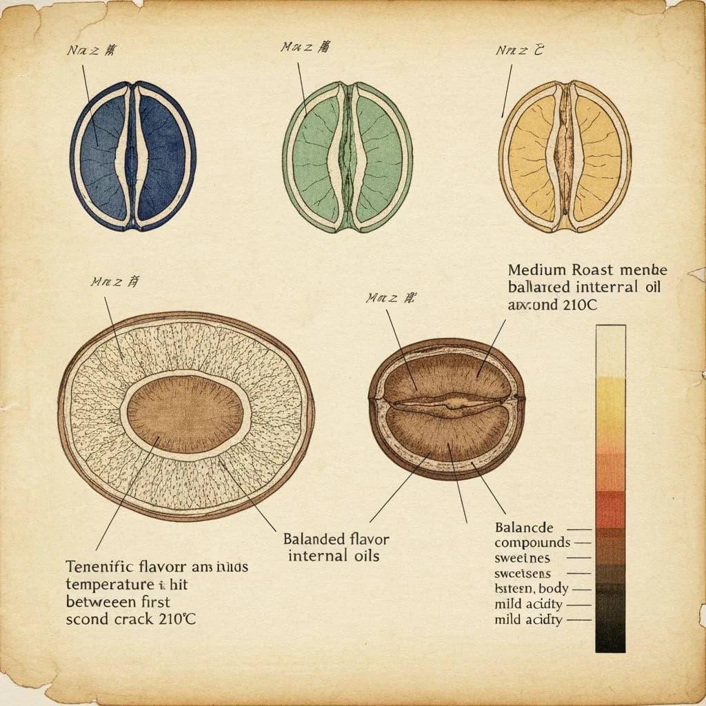 Diagram of medium roast coffee bean showing balanced sweetness and body