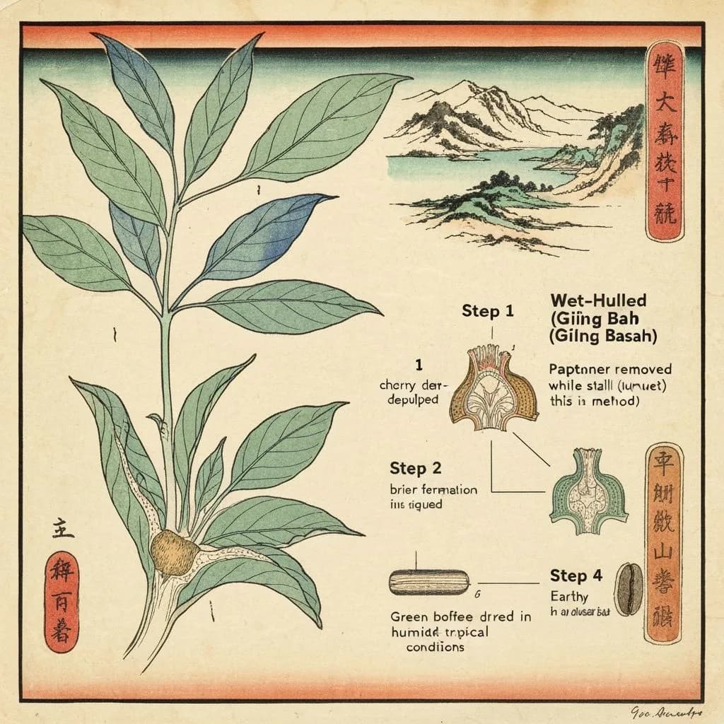 Diagram of wet-hulled Giling Basah Indonesian coffee processing method