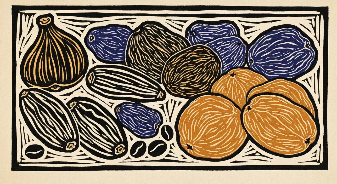 Illustration of Dried Fruit in coffee