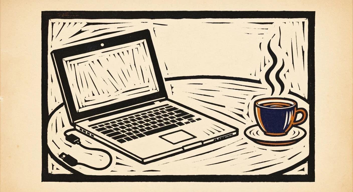 Illustration of Laptop Friendly in coffee