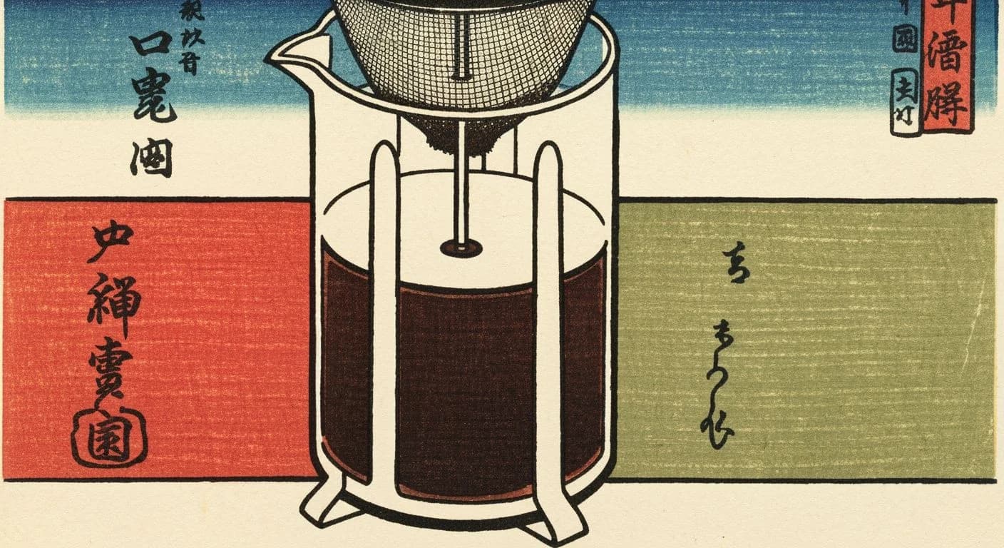 French Press brewing method illustration