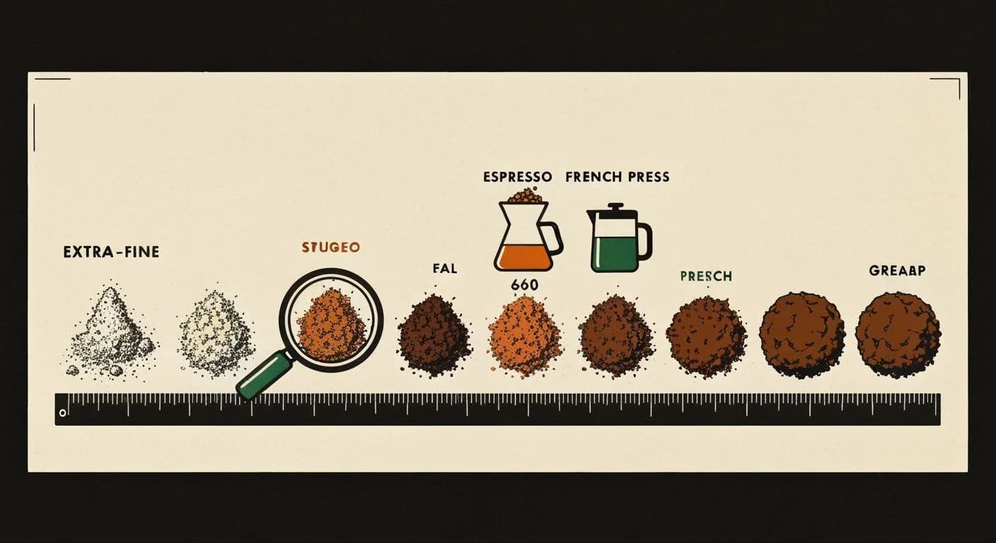 Screen print interactive grind size slider with particle visualizations ranging from powder to coarse